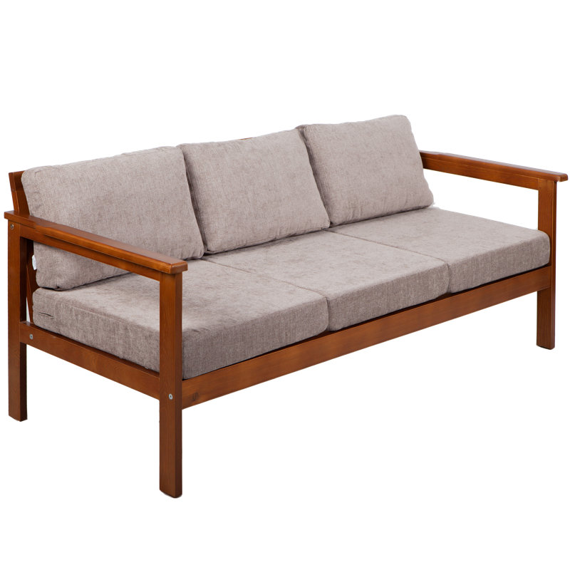 Jaqualyn 164cm Wide Pine Garden Sofa with Cushions, Brown, Natural Beige
