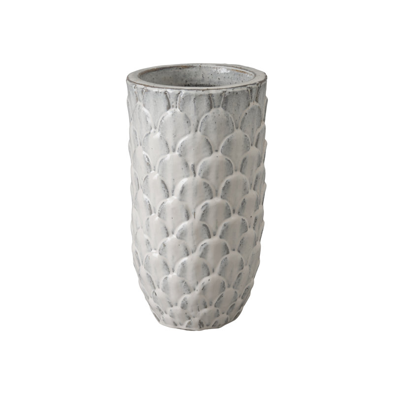 Handmade Ceramic Pot Planter, Antique White, 16" H x 9" W x 9" D