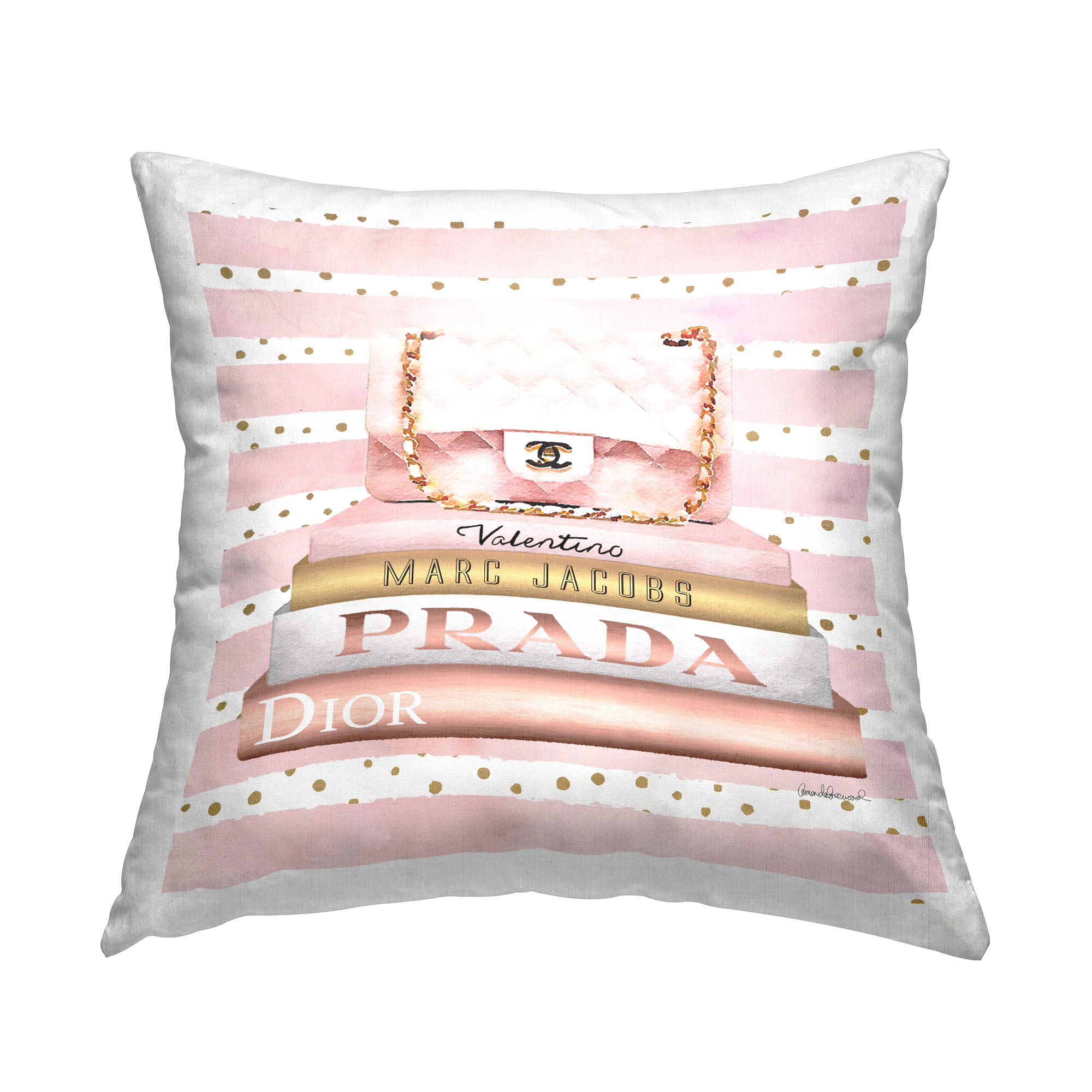 Stupell Industries Pink Gold Heels Bookstack Glam Fashion Design Throw  Pillow 18 x 18