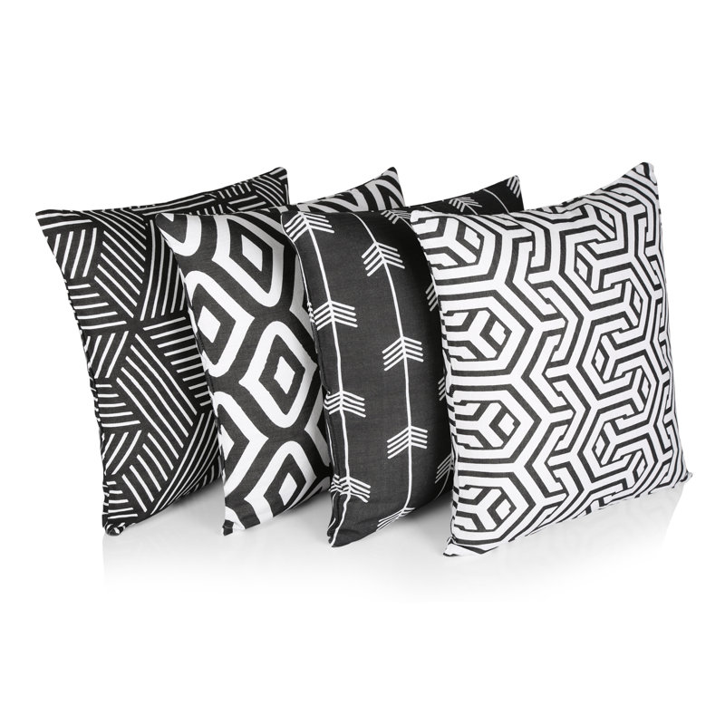 Dash Geometric Square Cushion Cover, Black