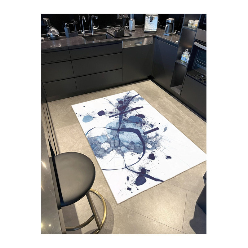 Tapis décoratif à rayures bleues lavable à la machine, Tapis de couloir 3 pi 3 po x 9 pi 10 po