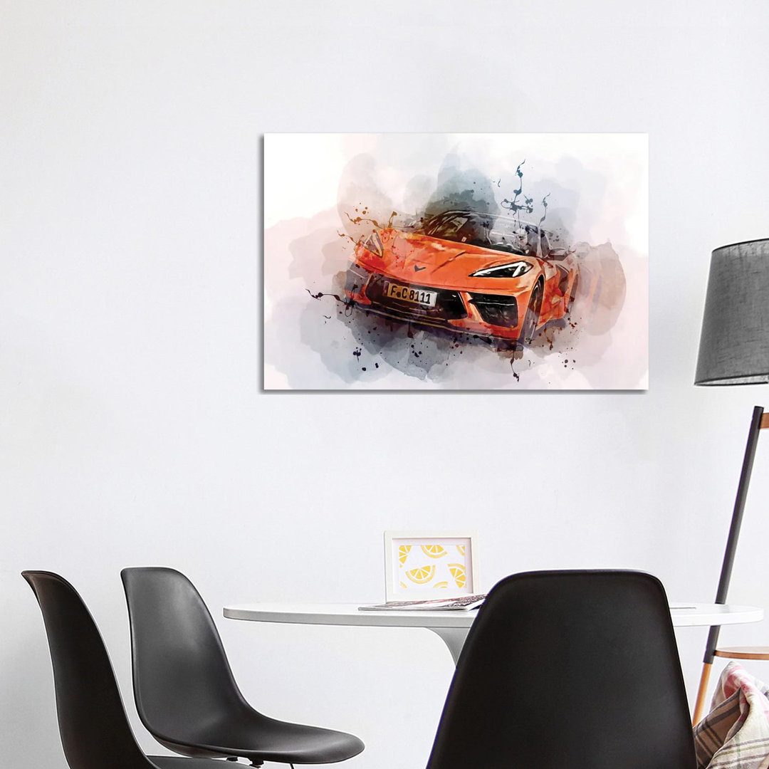 Chevrolet Corvette Stingray Convertible Road 2022 von Sissy Angelastro - No Frame Gallery-Wrapped Canvas Giclée on Canva...