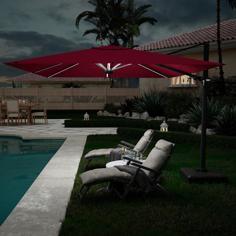Parasol carré en porte-à-faux 11 pi avec lumière DEL 11 pi (sans base de parasol)