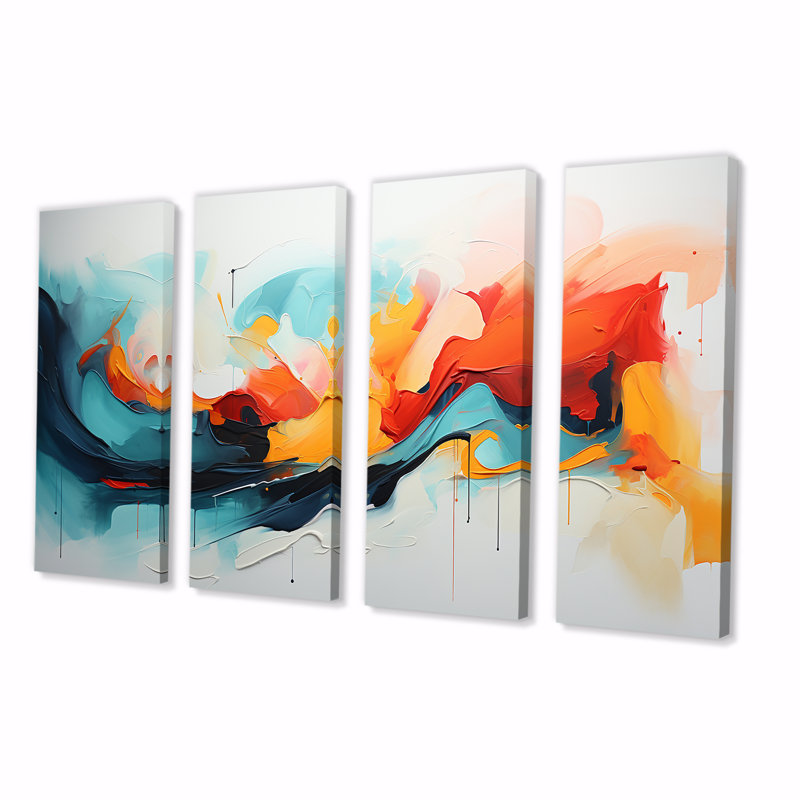 «Colorful Abstract Expression II», peinture abstraite sur toile 4 pièces, H 28 po x l 48 po