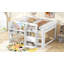 Lit mezzanine double pleine grandeur avec bureau intégré, armoires de rangement et bibliothèque ouverte, tableau blanc pour graffiti, blanc-1079516764