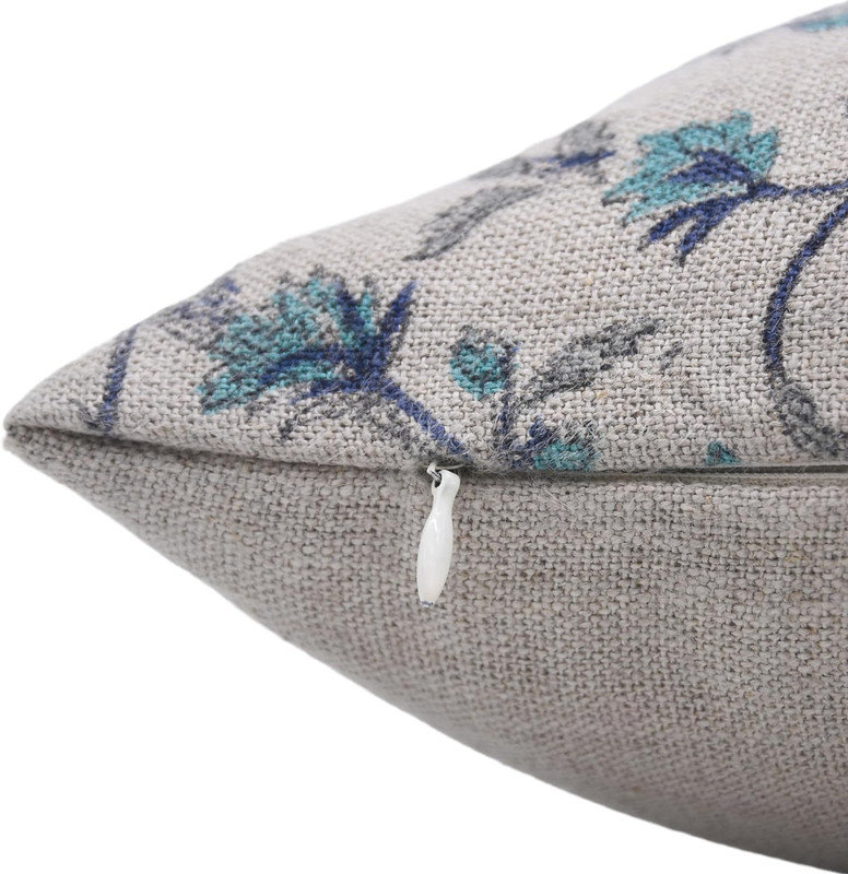 Linen Lumbar Indoor/Outdoor Pillow Cover, 14" x 20", Blue Floral 1