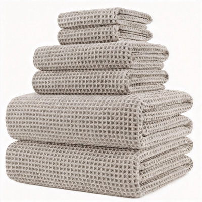 Microfiber Quick Dry Bath Towel Set, 430 GSM Lint Free Oversize 6 Piece (Beige)