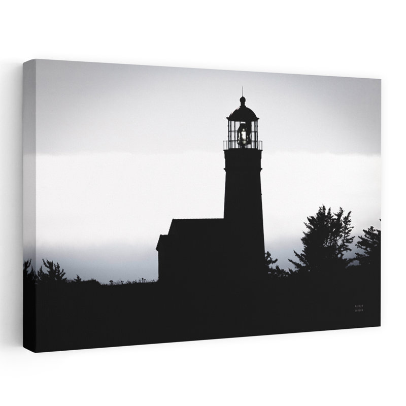 Phare côtier de forêt; Nautique, noir, noir et blanc, gris, forêt côtière, H 24 po x l 16 po