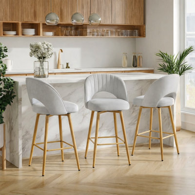 360° Swivel Upholstered Counter Stools With Backrest Bar Stools Set of 3