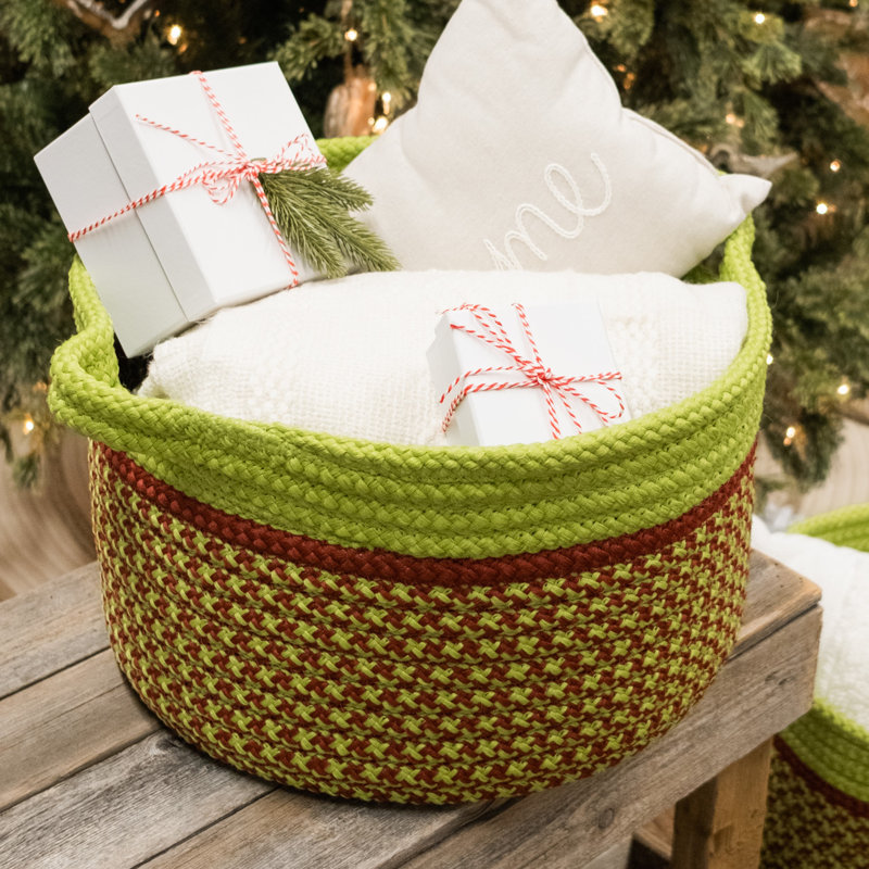 Festive Multicolor Round Woven Storage Basket with Handles