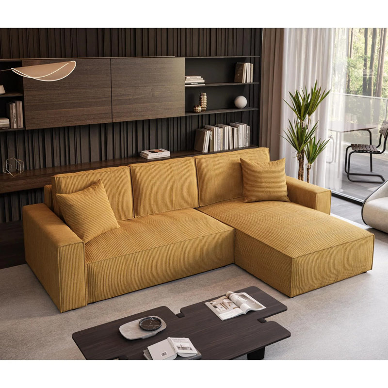 Damionna 4 Seater Sofa Bed, Yellow, Right Hand Facing