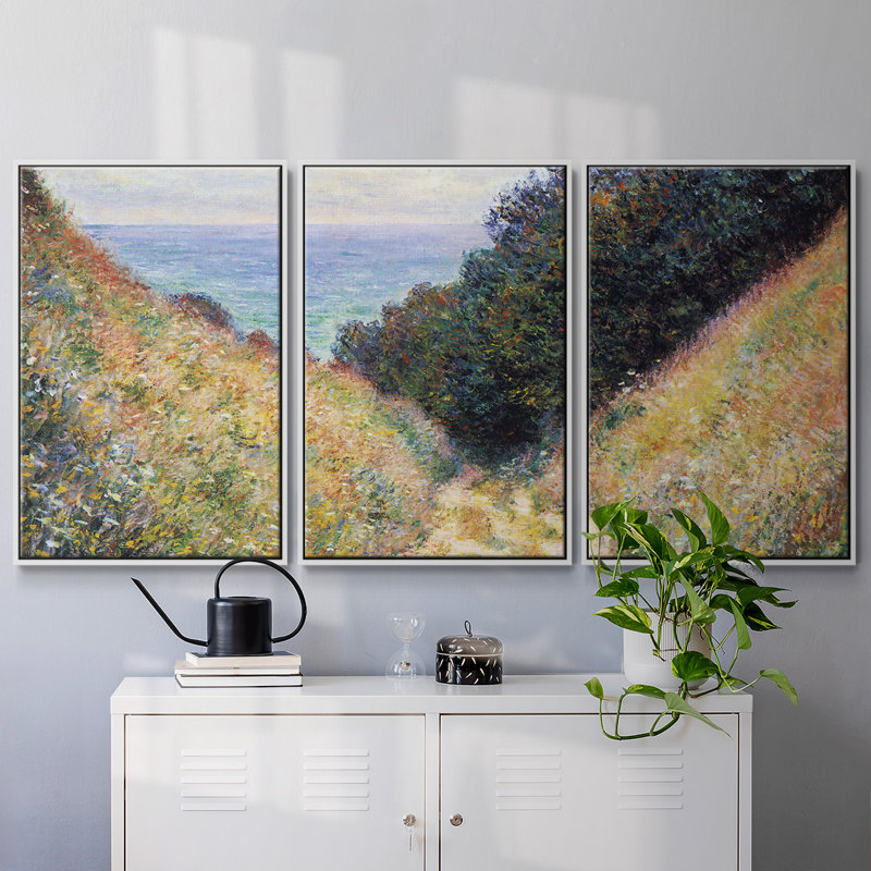 Pourville # 1 par Monet 3 pièces, H 36 po x l 75 po x P 2 po, Blanc