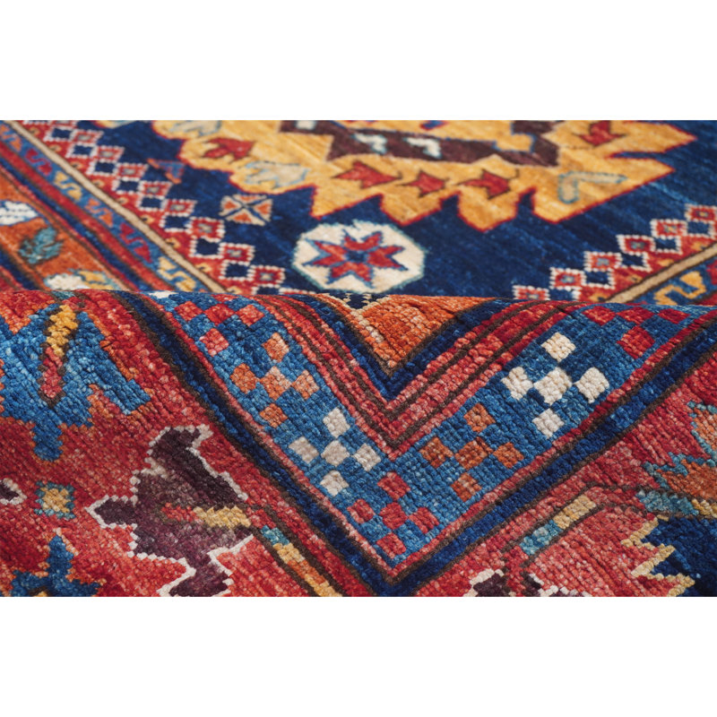 Hand Knotted Wool Southwestern Area Rug in Red/Blue/Yellow/Brown