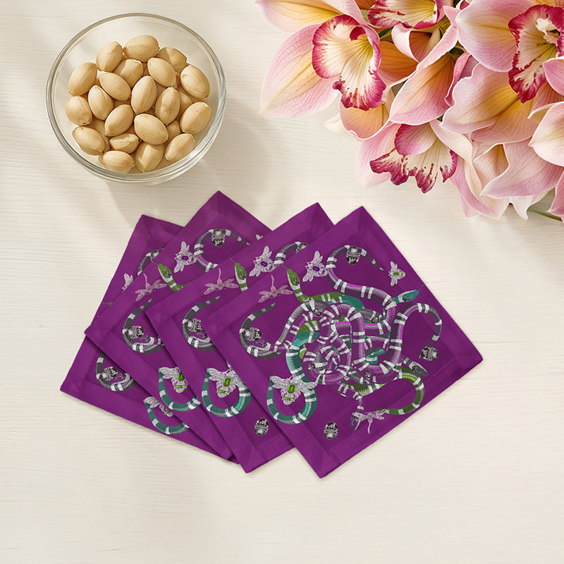 Ouroboros Cotton Sateen Cocktail Napkins, Purple