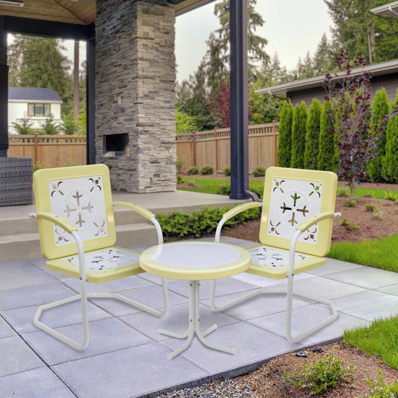 22" Outdoor Retro Tulip Side Table, Yellow/White