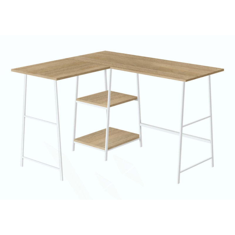 Bureau d'ordinateur, bureau personnel, coin, tablettes de rangement, forme en L, travail, ordinateur portable, métal, contemporain, moderne