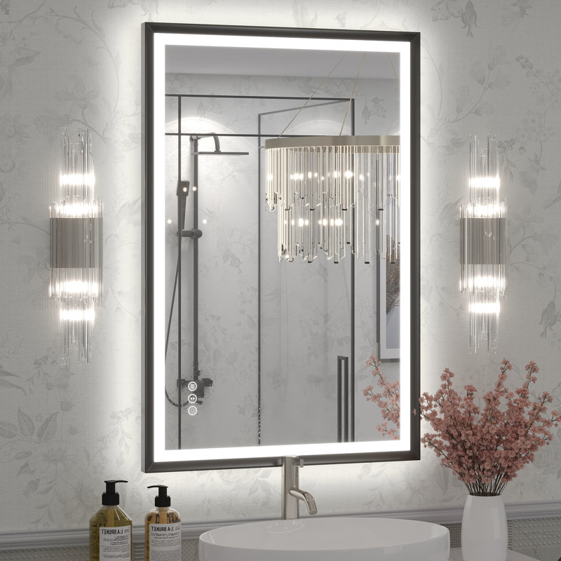 Molly Black Metal Framed LED Front Light and Backlit Anti-Fog Wall Bathroom/ Vanity Mirror, 36" x 24"