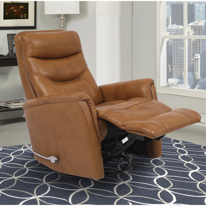 Akeelah 31" Top Grain Leather Manual Swivel Glider Recliner, Butterscotch Genuine Leather