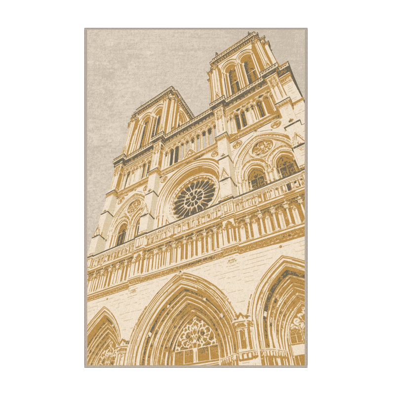 Tapis beige doux et moelleux de style cathédrale Notre Dame, 8 x 10