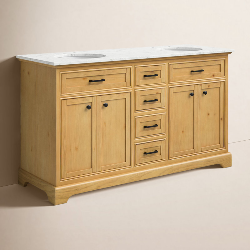 Ensemble de meuble-lavabo double 60 po Hermes, Bois naturel