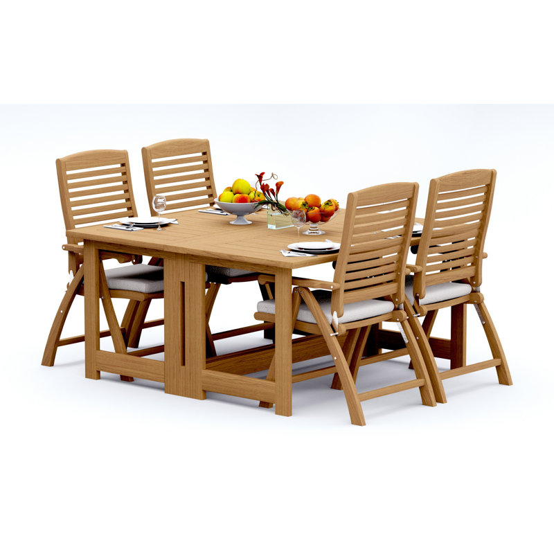  Ensemble de salle à manger 5 pièces en bois de teck de qualité A: table rectangulaire carrée de 60 po et fauteuils inclinables et pliables Ashely # 11AS1404