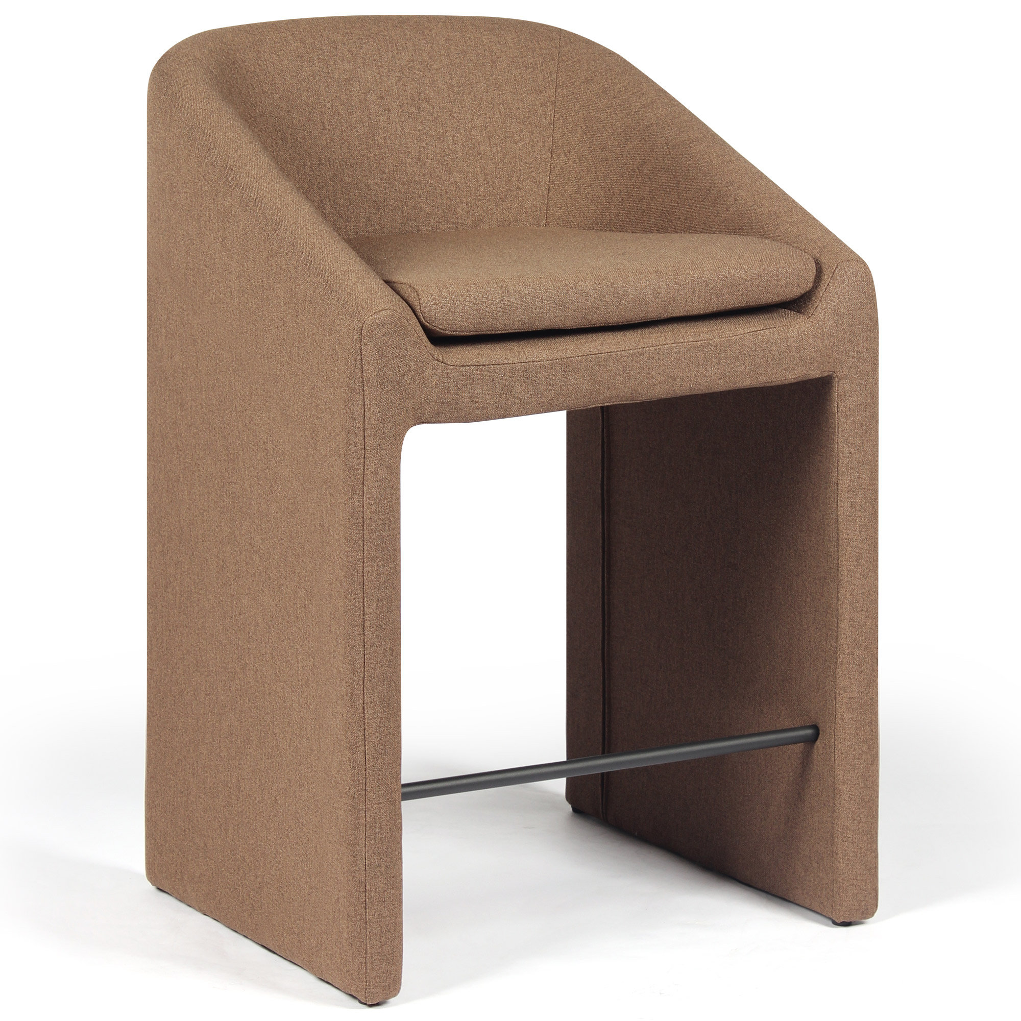 Brown Upholstered Bar Stools Modern Sculpted Design With Metal Footrest, Comfortable Cushioned Seat & Back, Ideal For Kitchen Island Or Home Bar