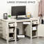 Bureau d'ordinateur blanc neige avec rangement, 2 tiroirs et armoires, tablette réglable, pour tiroirs de bureau personnel, style
