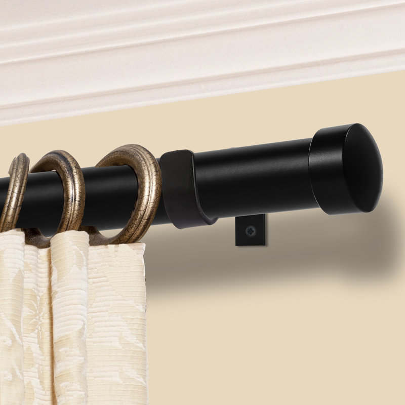 Adjustable 1'' Single Curtain Rod, Black, 48" - 84"