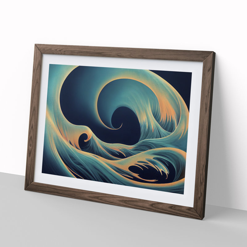 Surreal Wave Abstract - Single Picture Frame Print, 46cm H x 64cm W x 2cm D, Walnut