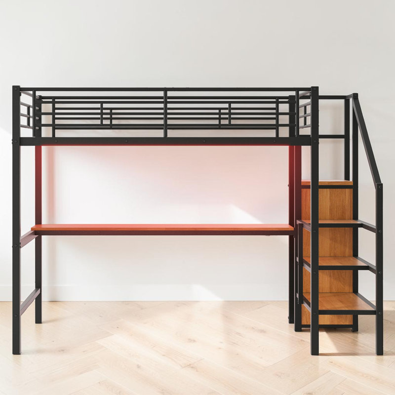 Kids Full Loft Bed, Black/Brown