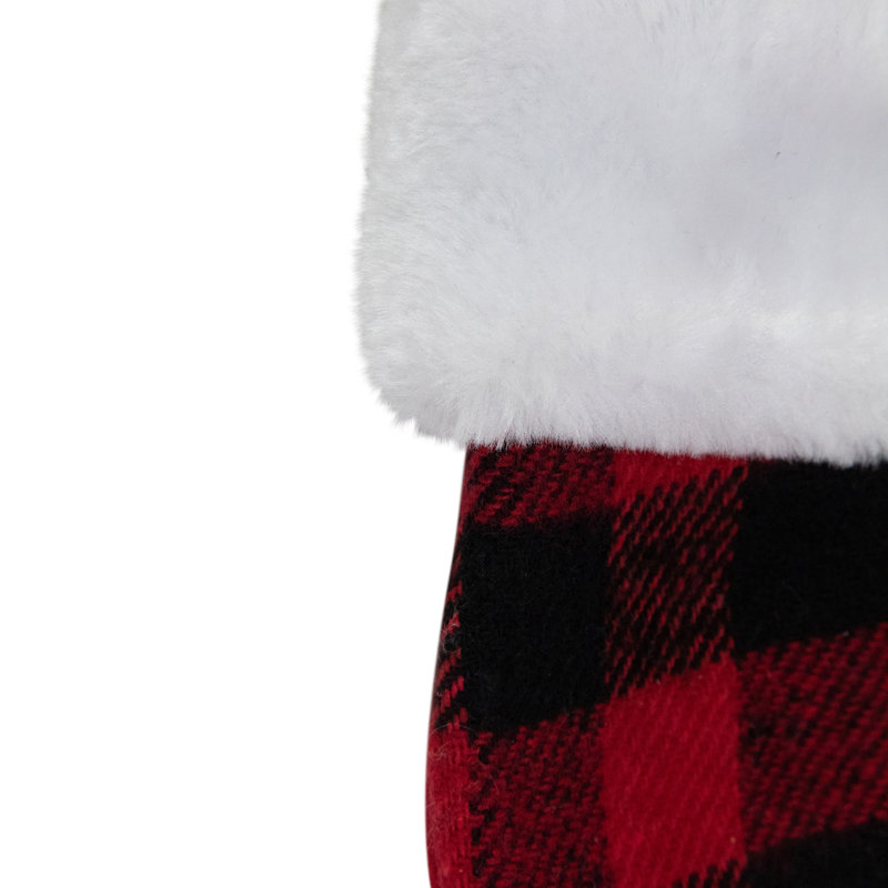Red and Black Plaid Christmas Stocking with White Faux Fur Cuff
