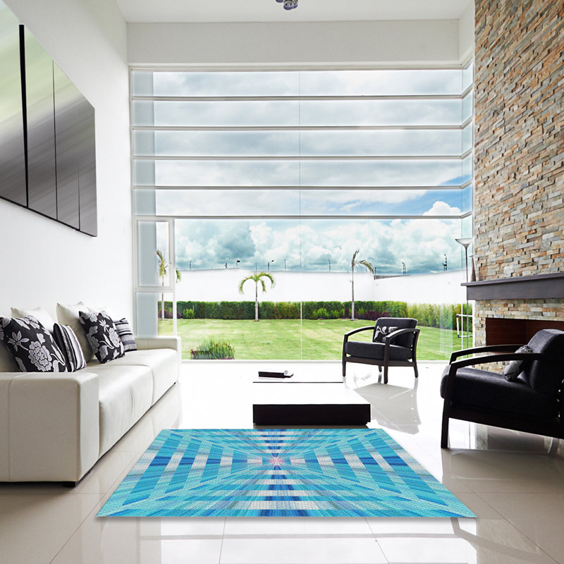 Tapis de zone bleue à motifs, Carré 7 pi