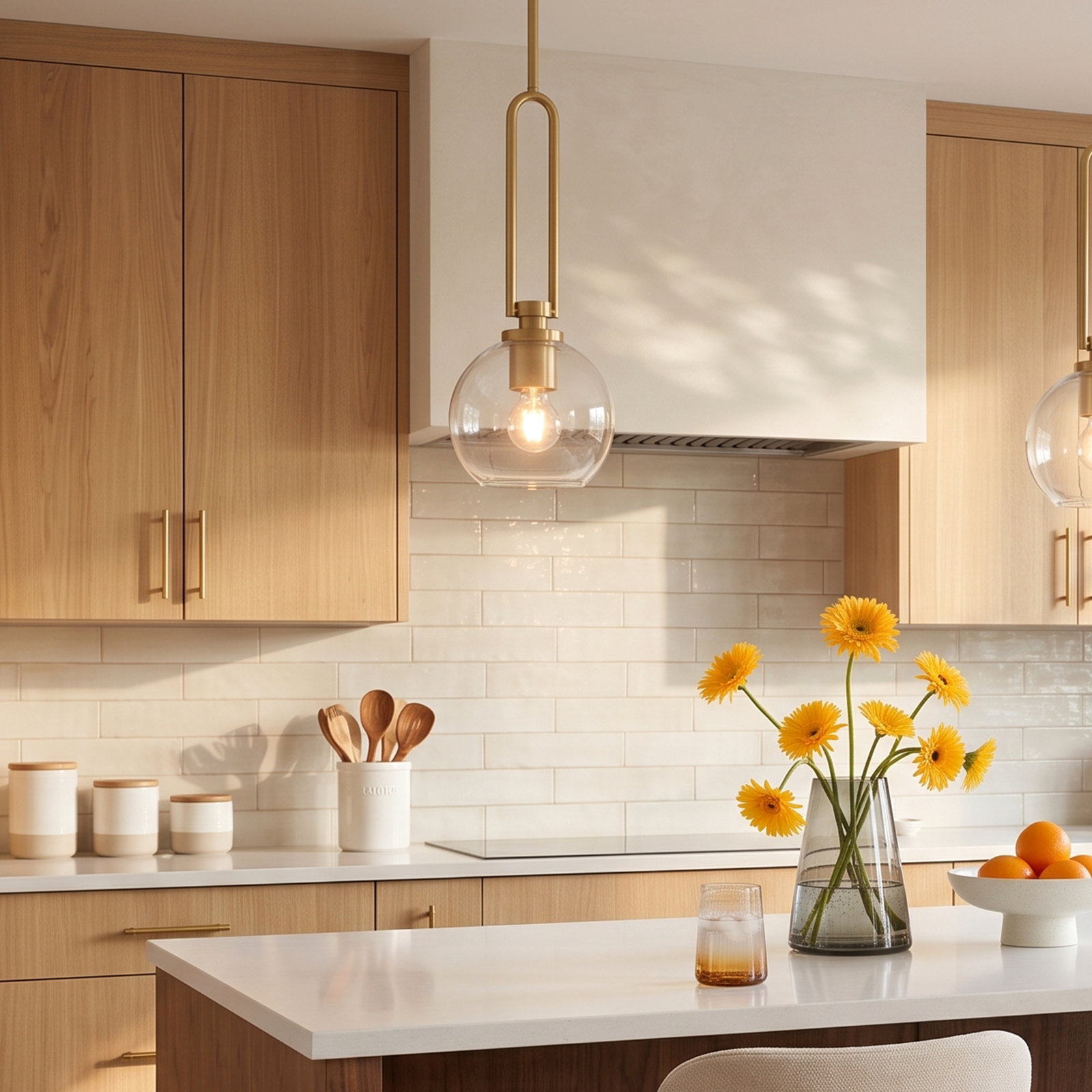 Hermina Single Light Glass Dimmable Pendant, Satin Brass