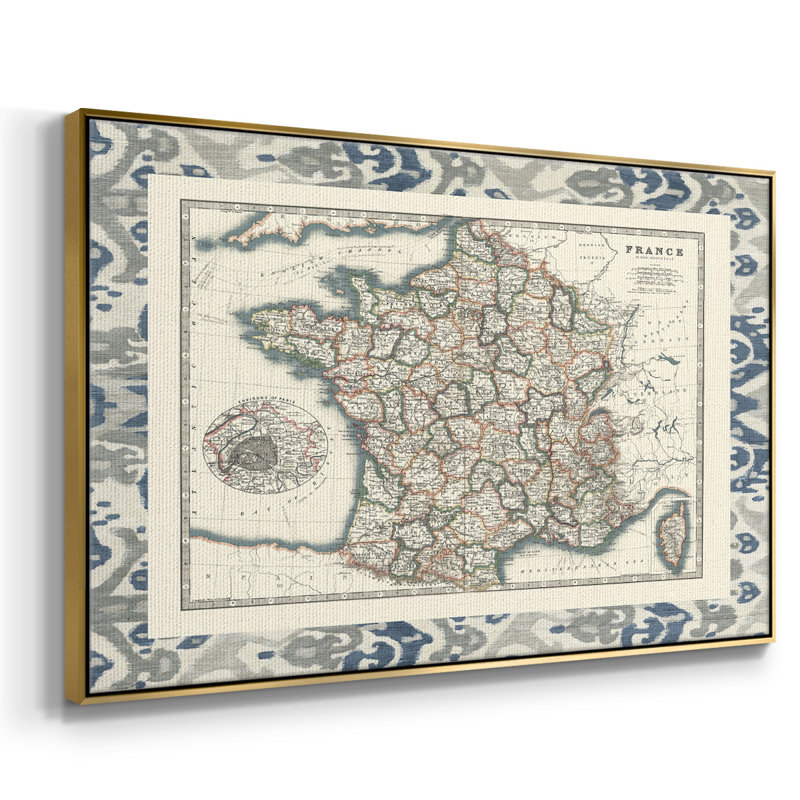 Carte frontalière de la France, H 27 po x l 41 po x P 2 po, Or