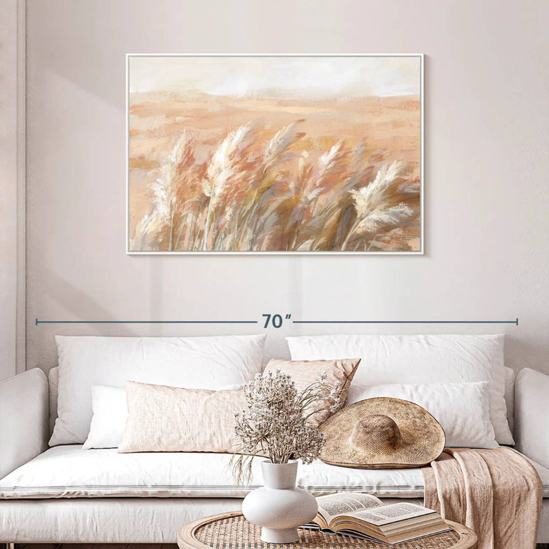 Herbes de prairie en terre cuite, Cadre flottant blanc, 43 po x 29 po