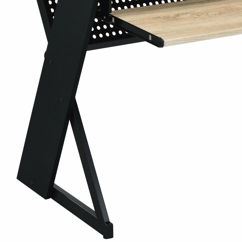 Bureau de musique naturel et noir avec gestion des câbles