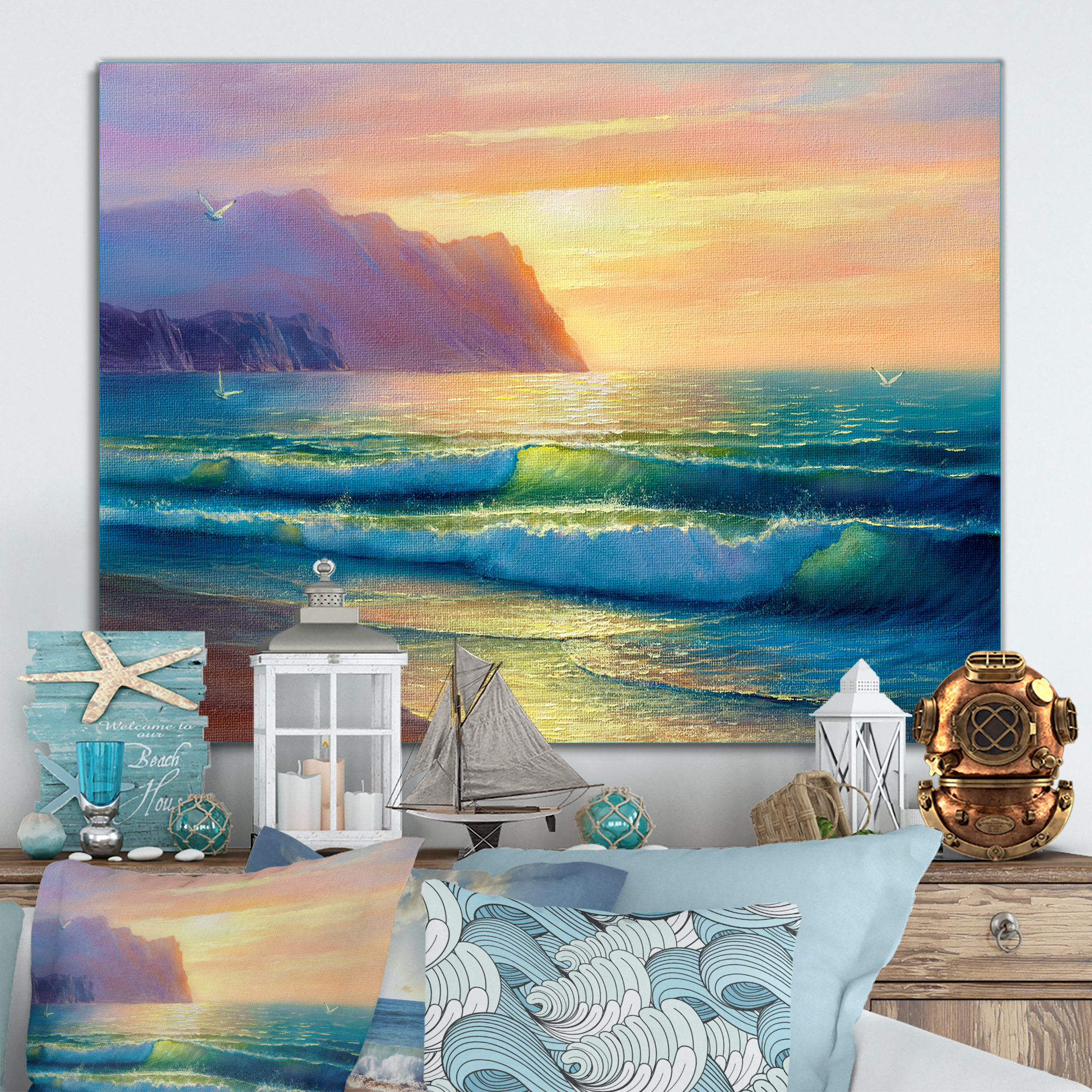 Sunrise Sea Waves Beach Door Mat Tropical Ocean Hawaii Nature Scenery  Modern Home Kitchen Bedroom Bathroom