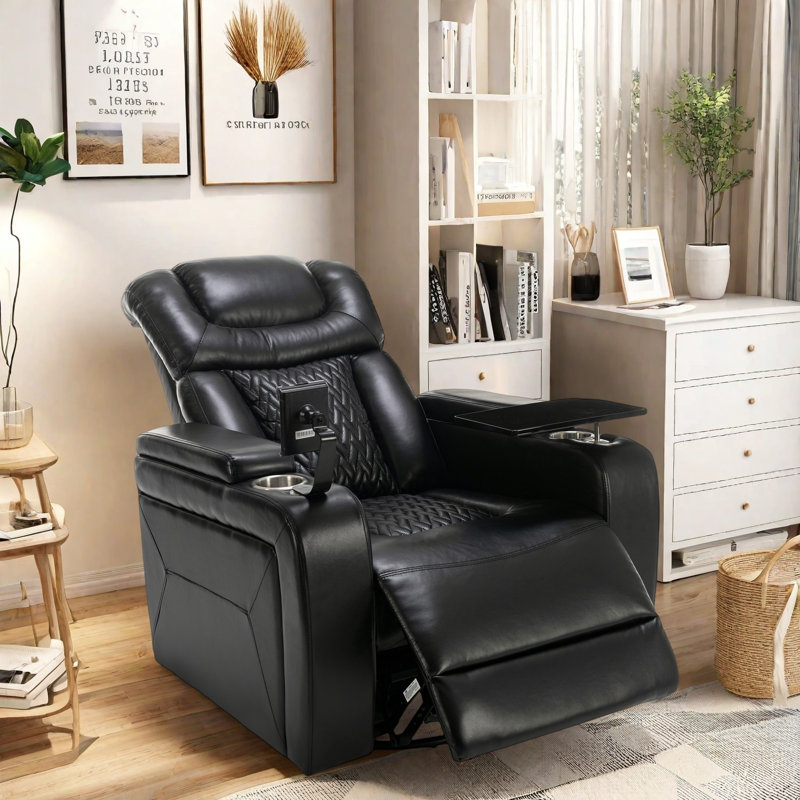 Power Recliner Chair With Side Control Buttons, Usb Port, Tray Table, Cup Holders, Rocking And 270° Swivel, Phone Holder, Pu Leather Recliner With Sturdy Frame And Footrest