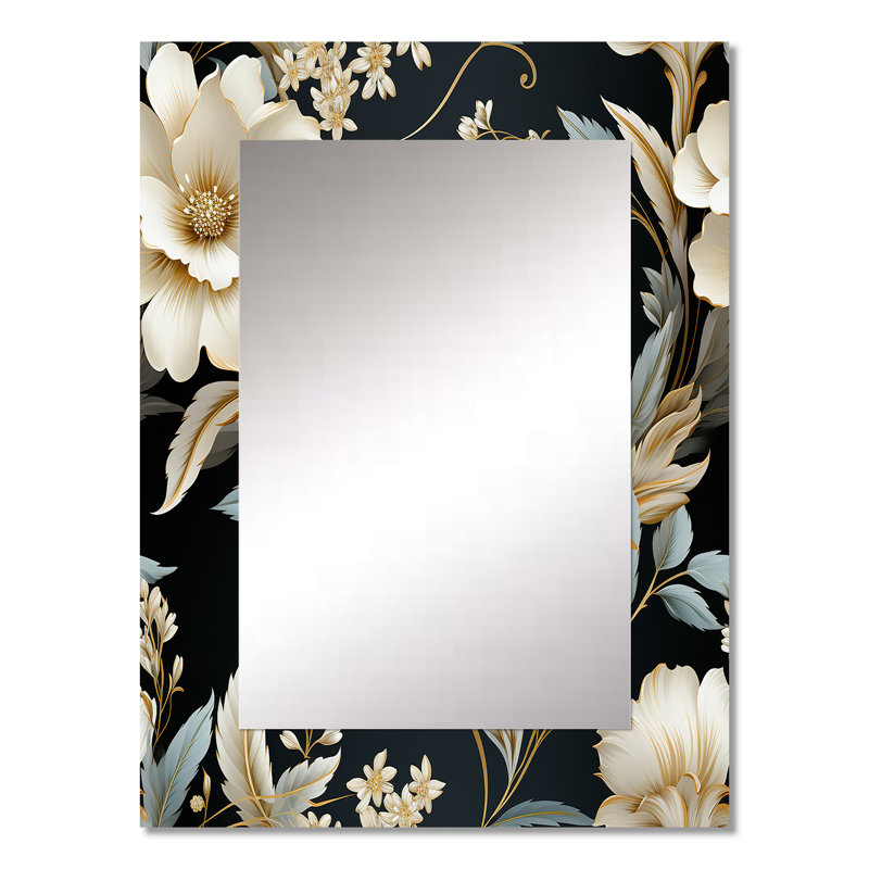 Jameson Contemporary Victorian Motifs Victorian Pattern - Floral Large Wall Mirror, Cottage Unique Mirror, Printed Metal Art