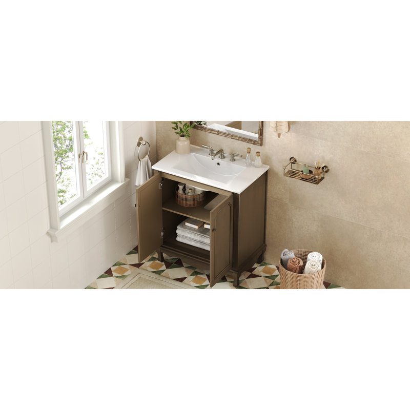 Design classique en bois massif de meuble-lavabo en céramique de style rétro pour l'élégance de la salle de bain