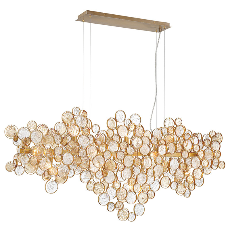 Trento 15 - Light Dimmable Modern Linear Chandelier, Clear , 25" H x 56" W x 11" D, Pewter