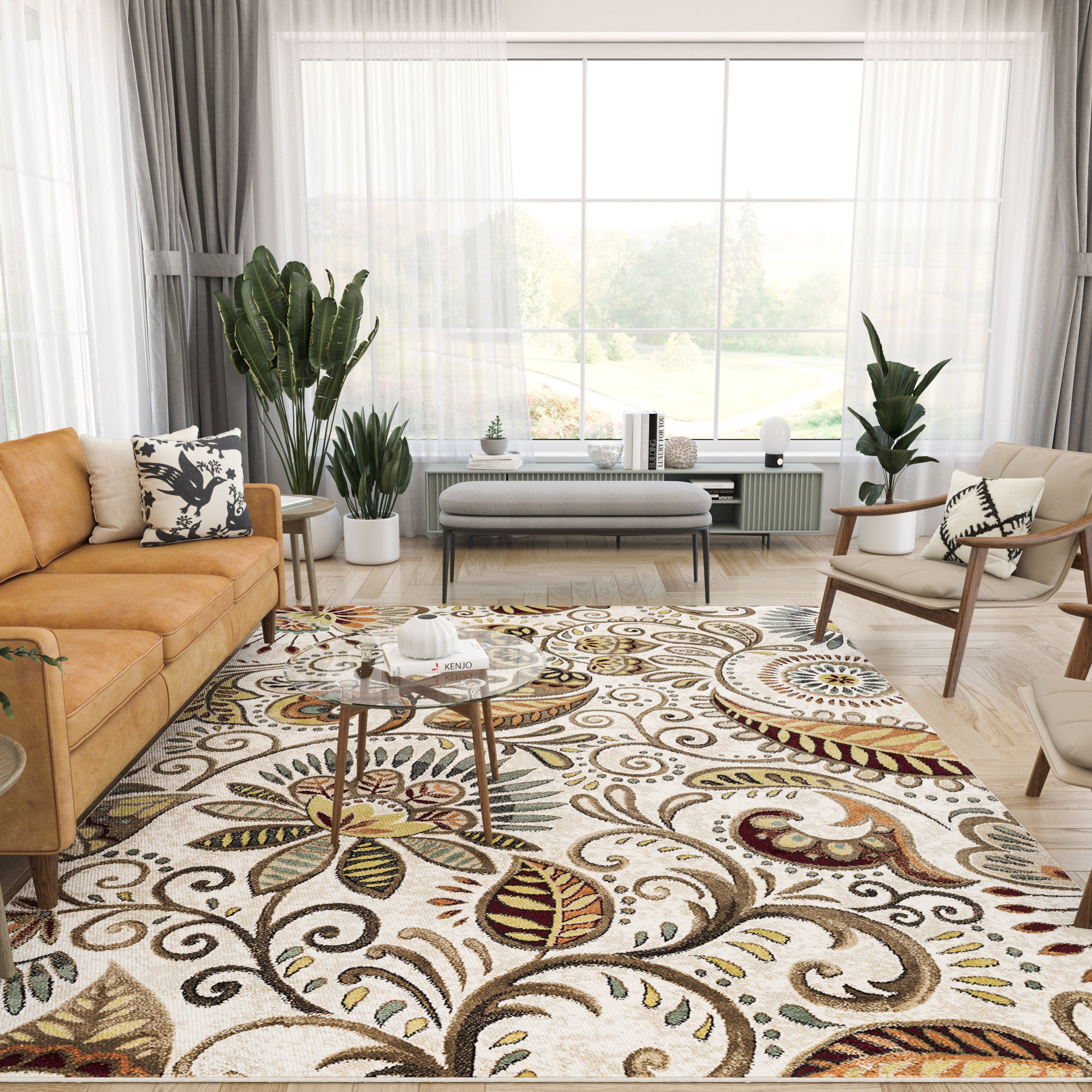 Paisley Design Multi-color Area Rug and Runners Non-Slip/ No Skid