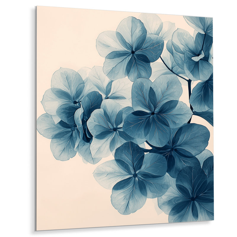 Monogramme d'hortensia en grappe III - art mural en métal d'hortensia pour le salon, H 20 po x l 12 po