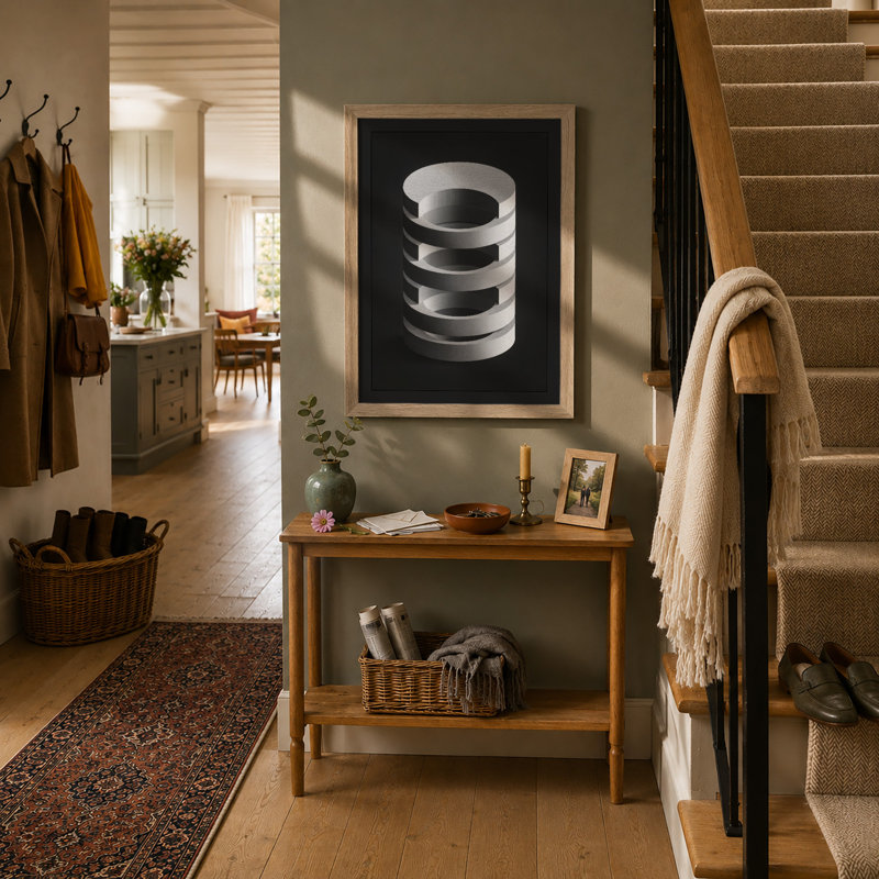 Stacked Metal Rings Industrial - Framed Print, A4 - 29.7 x 21.0 cm, Walnut