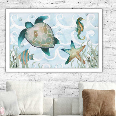 «Watercolor Sea Creatures Panel (Blue)», reproduction d'art à l'aquarelle