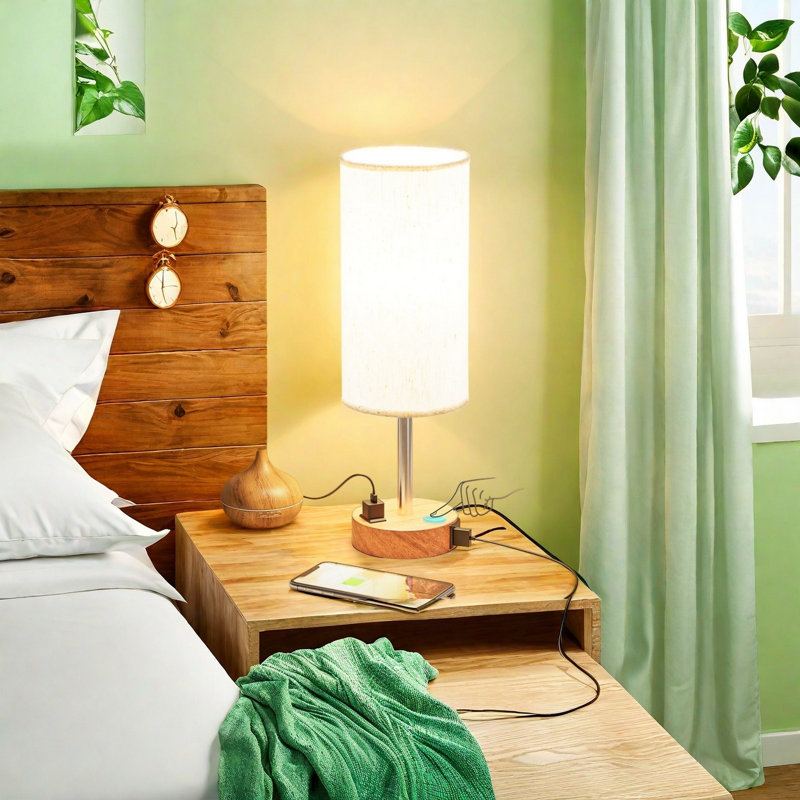 Lampe de chevet pour chambre à coucher, Blanc, Naturel