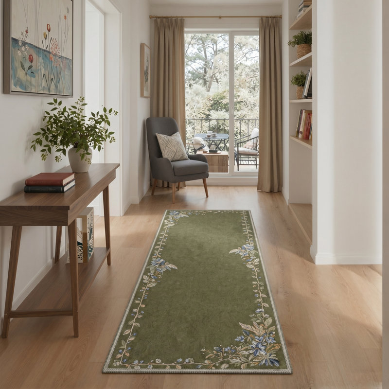 Tapis de jardin Bungalow Rose French Country, Tapis de couloir 2 pi x 6 pi
