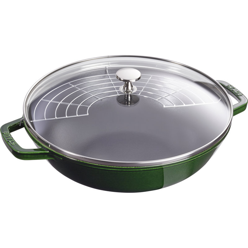 STAUB Cast Iron Non-Stick Wok, 30cm, Basil