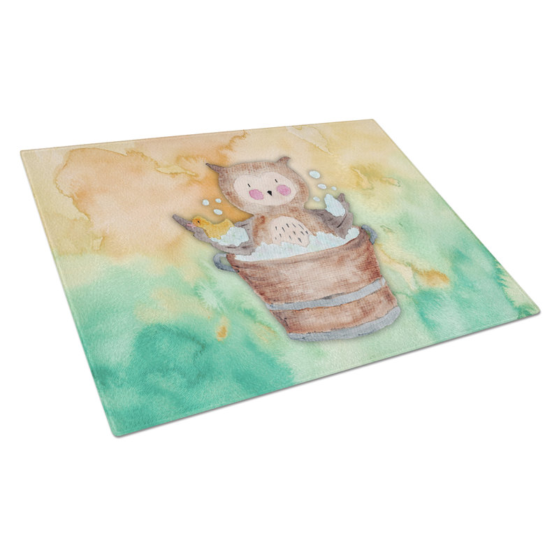 Caroline's Treasures Tempered Glass Owl Bathing Watercolor Cutting Board