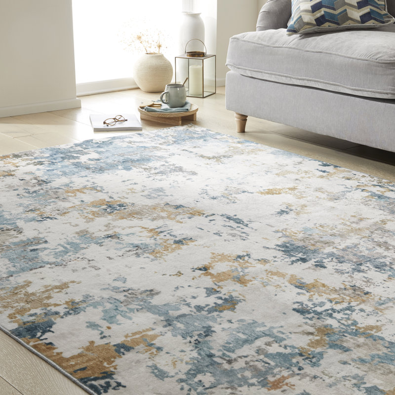 Abstract Blue Washable/Stain Guarded Area Rug, Rectangle 160 x 230 cm